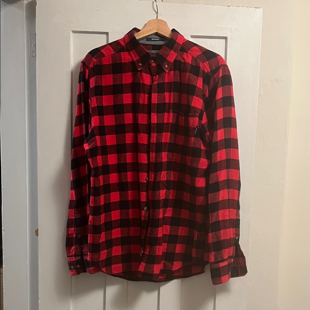 Woolrich Men's Red and Black Checkered Shirt